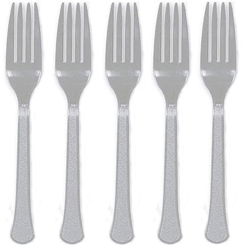 Silver Heavy Weight Plastic Forks 20pcs Solid Tableware - Party Centre