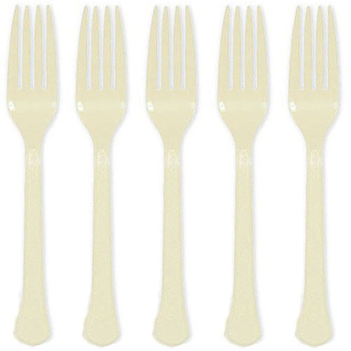 Vanilla Creme Heavy Weight Plastic Forks 20pcs Solid Tableware - Party Centre