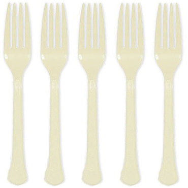 Vanilla Creme Heavy Weight Plastic Forks 20pcs Solid Tableware - Party Centre