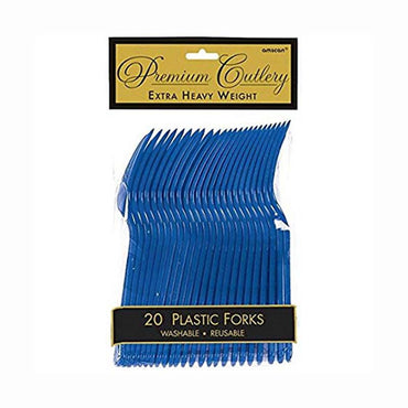Navy Flag Blue Heavy Weight Plastic Forks 20pcs Solid Tableware - Party Centre