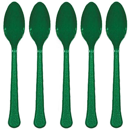 Festive Green Heavy Weight Plastic Spoons 20pcs Solid Tableware - Party Centre