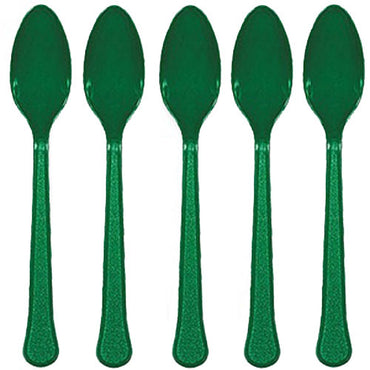 Festive Green Heavy Weight Plastic Spoons 20pcs Solid Tableware - Party Centre