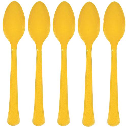Yellow Sunshine Heavy Weight Plastic Spoons 20pcs Solid Tableware - Party Centre