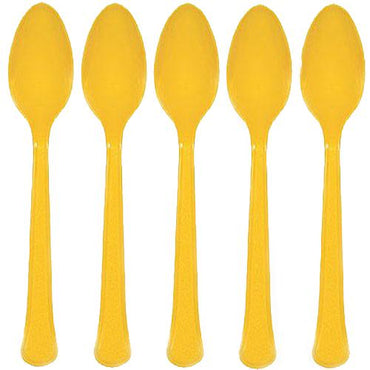 Yellow Sunshine Heavy Weight Plastic Spoons 20pcs Solid Tableware - Party Centre
