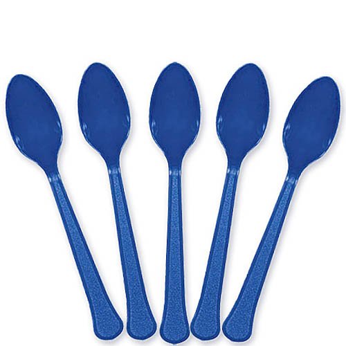 Bright Royal Blue Heavy Weight Plastic Spoon 20pcs Solid Tableware - Party Centre
