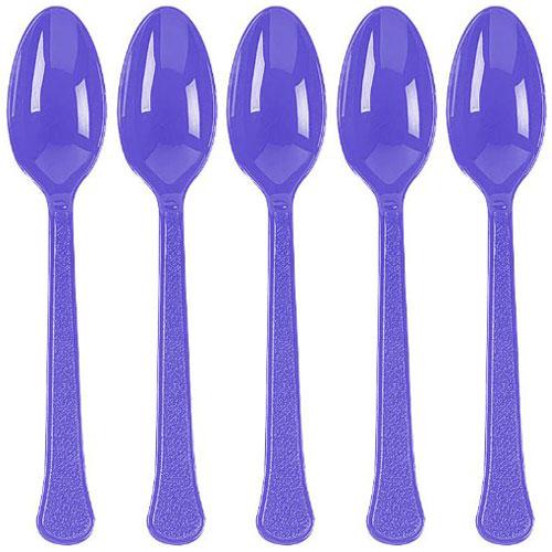 New Purple Heavy Weight Plastic Spoons 20pcs Solid Tableware - Party Centre