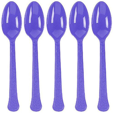 New Purple Heavy Weight Plastic Spoons 20pcs Solid Tableware - Party Centre