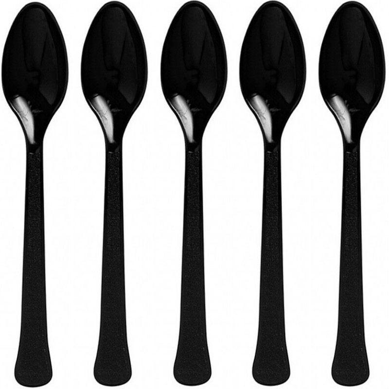 Jet Black Heavy Weight Plastic Spoons 20pcs Solid Tableware - Party Centre