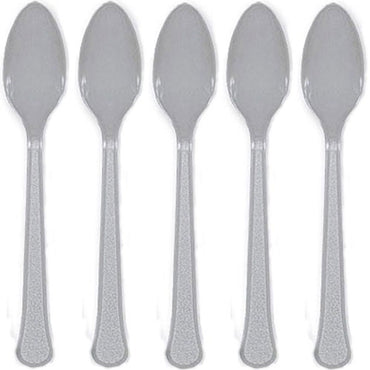 Silver Heavy Weight Plastic Spoons 20pcs Solid Tableware - Party Centre