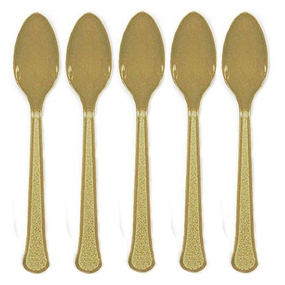 Gold Heavy Weight Plastic Spoons 20pcs Solid Tableware - Party Centre