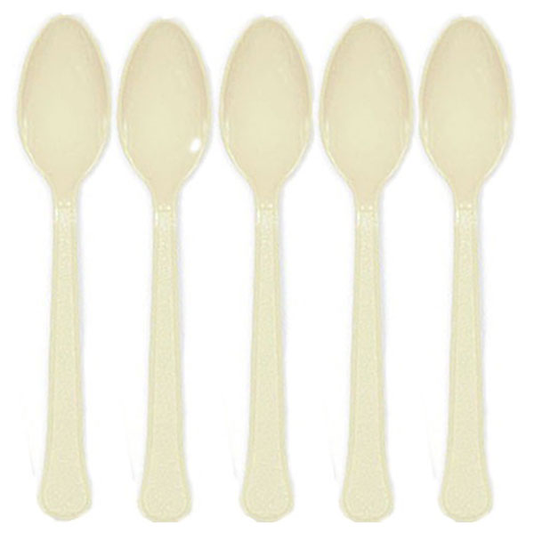 Vanilla Creme Heavy Weight Plastic Spoons 20pcs Solid Tableware - Party Centre