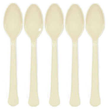 Vanilla Creme Heavy Weight Plastic Spoons 20pcs Solid Tableware - Party Centre