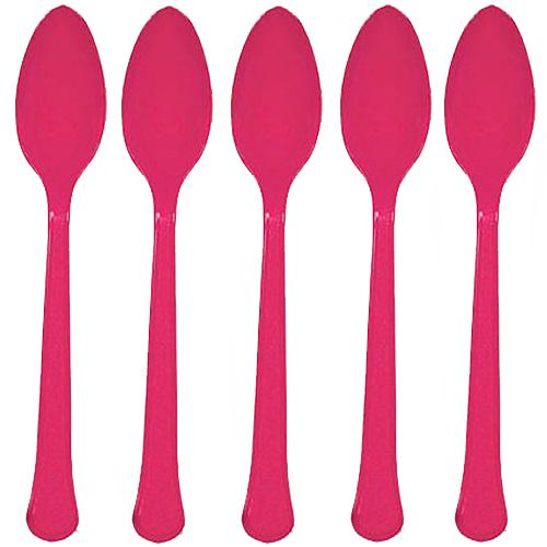 Magenta Heavy Weight Plastic Spoons 20pcs Solid Tableware - Party Centre
