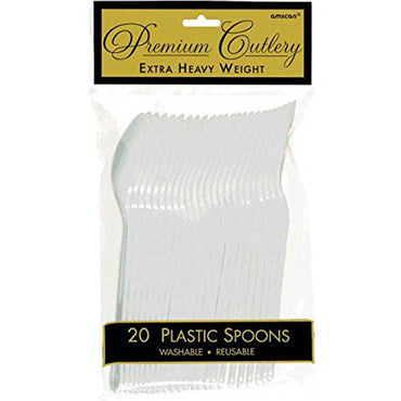 Clear Heavy Weight Plastic Party Spoons 20pcs Solid Tableware - Party Centre