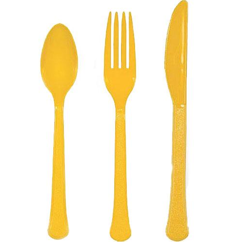 Yellow Sunshine Heavy Weight Assorted Cutlery 24pcs Solid Tableware - Party Centre
