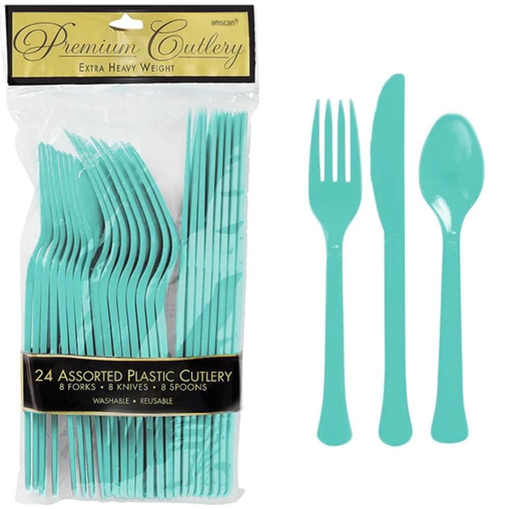 Robins Egg Blue Heavy Weight Assorted Cutlery 24pcs Printed Tableware - Party Centre