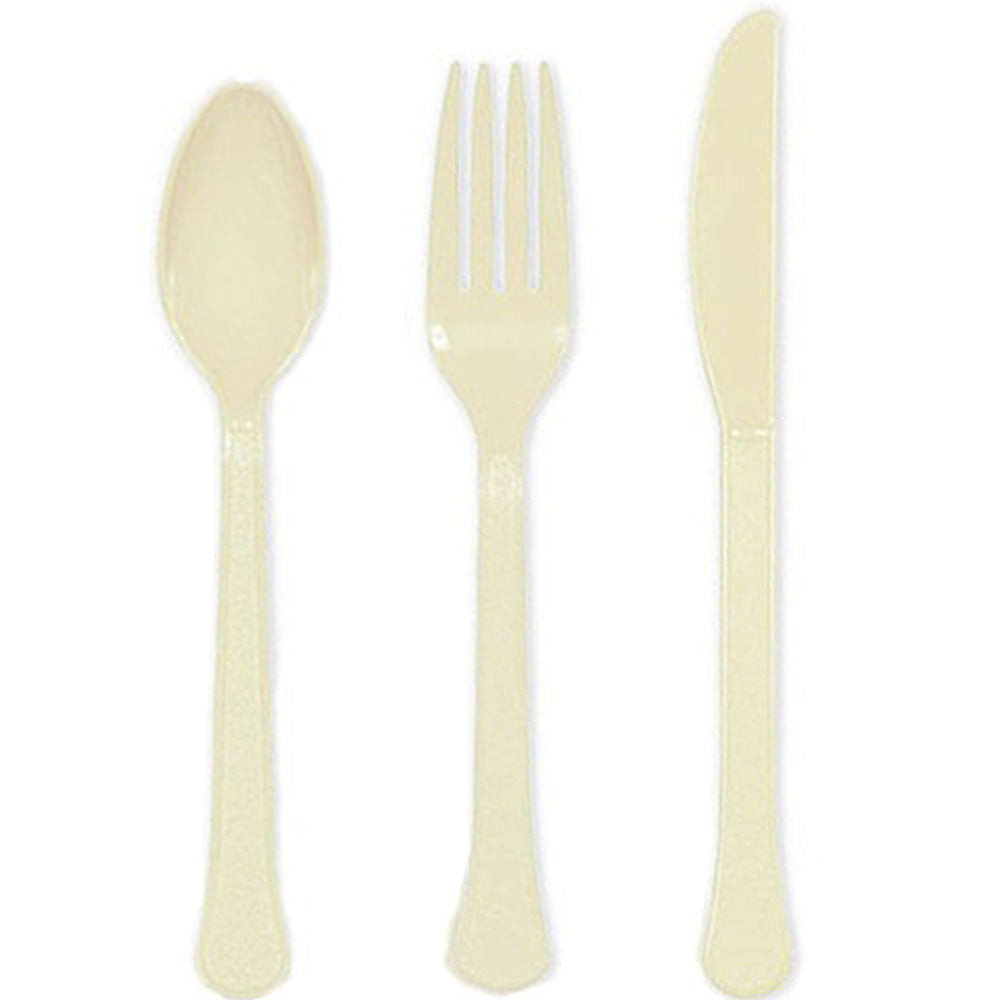Vanilla Creme Heavy Weight Assorted Cutlery 24pcs Solid Tableware - Party Centre