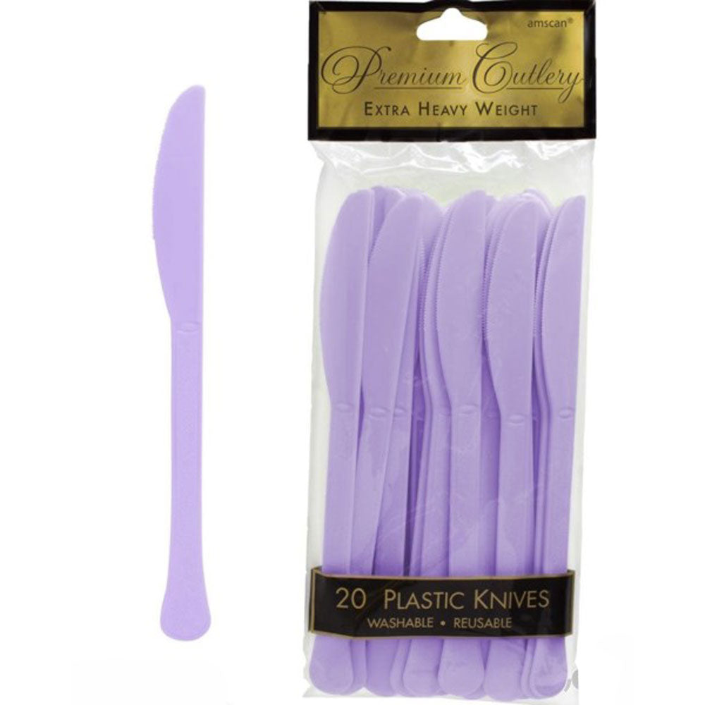 Lavender Heavy Weight Plastic Knives 20pcs Solid Tableware - Party Centre
