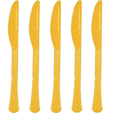Yellow Sunshine Heavy Weight Plastic Knives 20pcs Solid Tableware - Party Centre