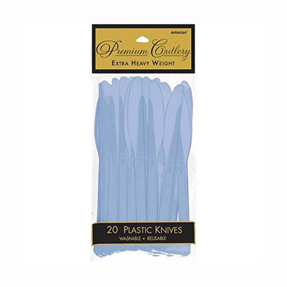 Pastel Blue Heavy Weight Plastic Knives 20pcs Solid Tableware - Party Centre