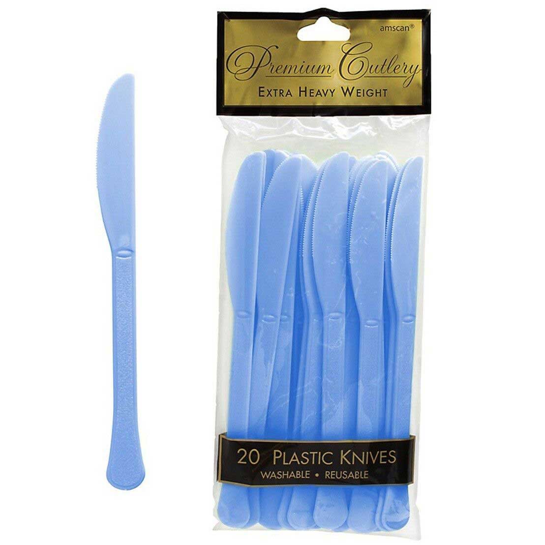 Baby Blue Heavy Weight Plastic Knives 20pcs Solid Tableware - Party Centre