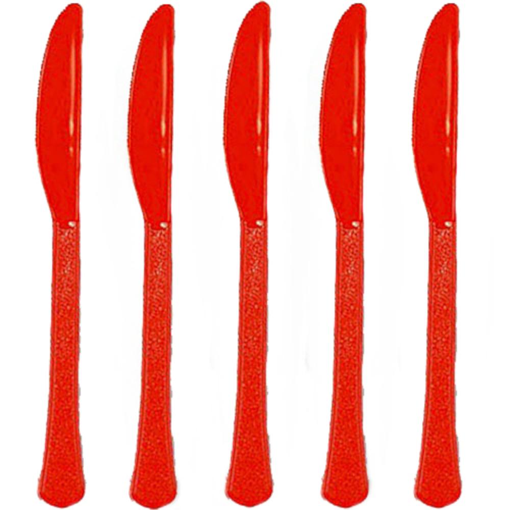 Apple Red Heavy Weight Plastic Knives 20pcs Solid Tableware - Party Centre
