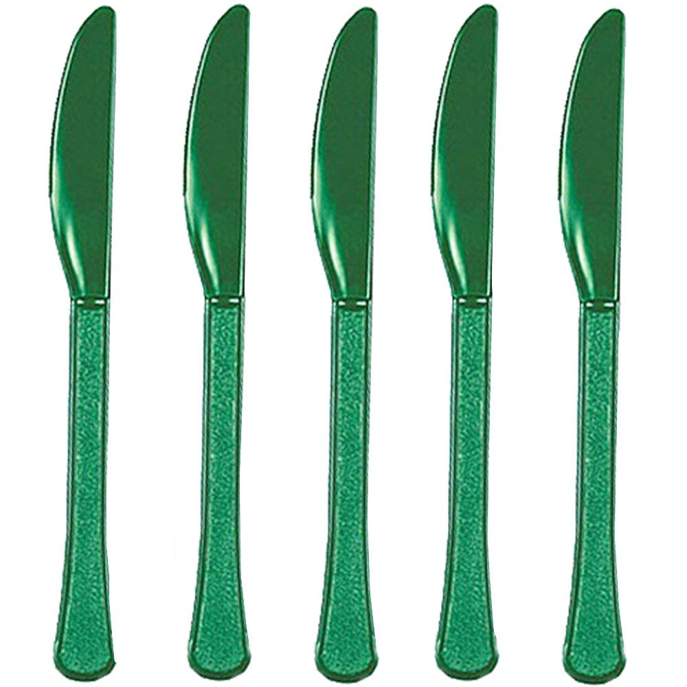 Forest Green Heavy Weight Plastic Knives 20pcs Solid Tableware - Party Centre