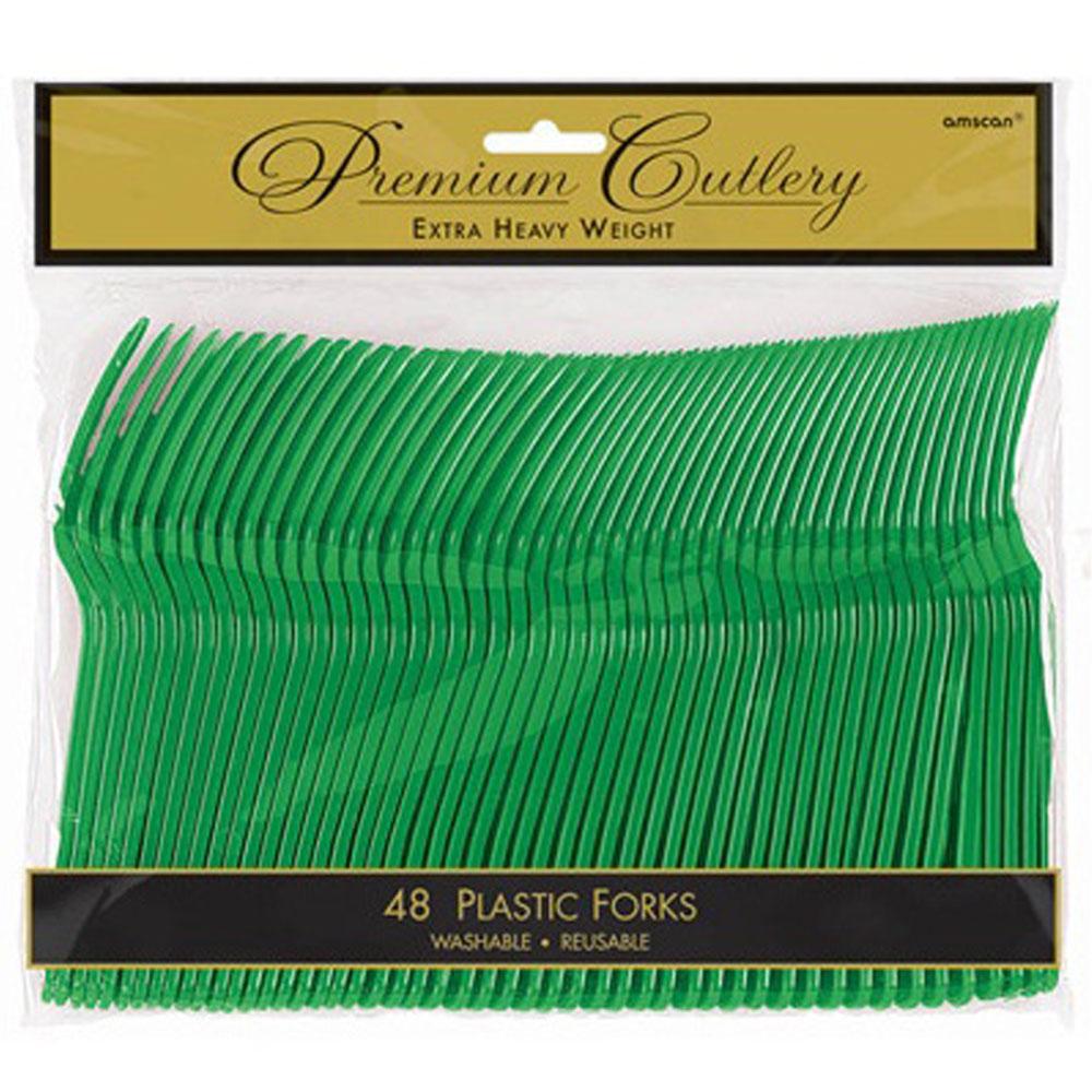 Festive Green Plastic Forks 48pcs Solid Tableware - Party Centre