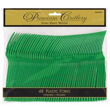 Festive Green Plastic Forks 48pcs Solid Tableware - Party Centre