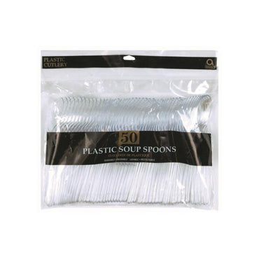 Clear Soup Spoons 48pcs Solid Tableware - Party Centre