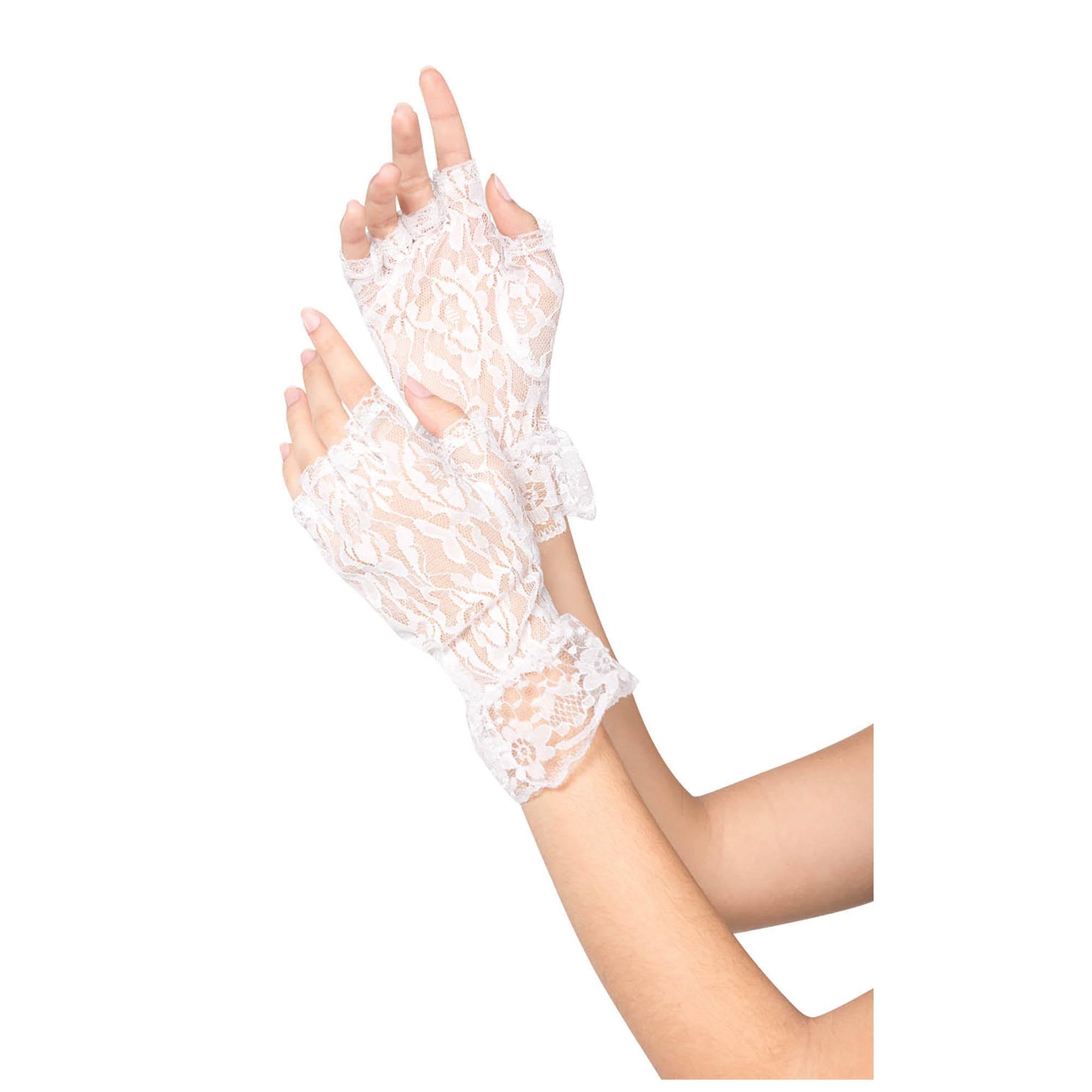 Fingerless Lace White Gloves Costumes & Apparel - Party Centre