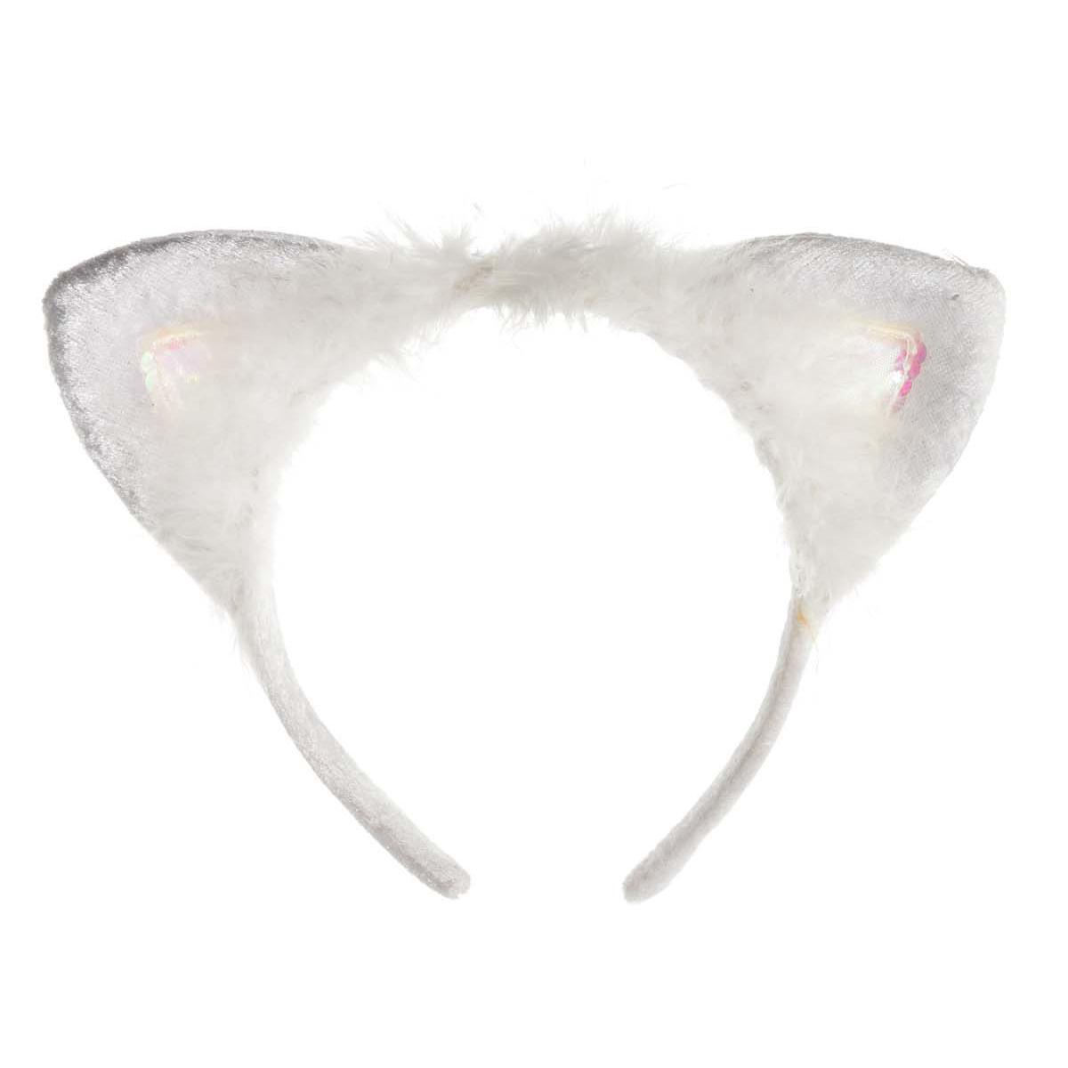 Adult White Marabou Cat Ears Costumes & Apparel - Party Centre
