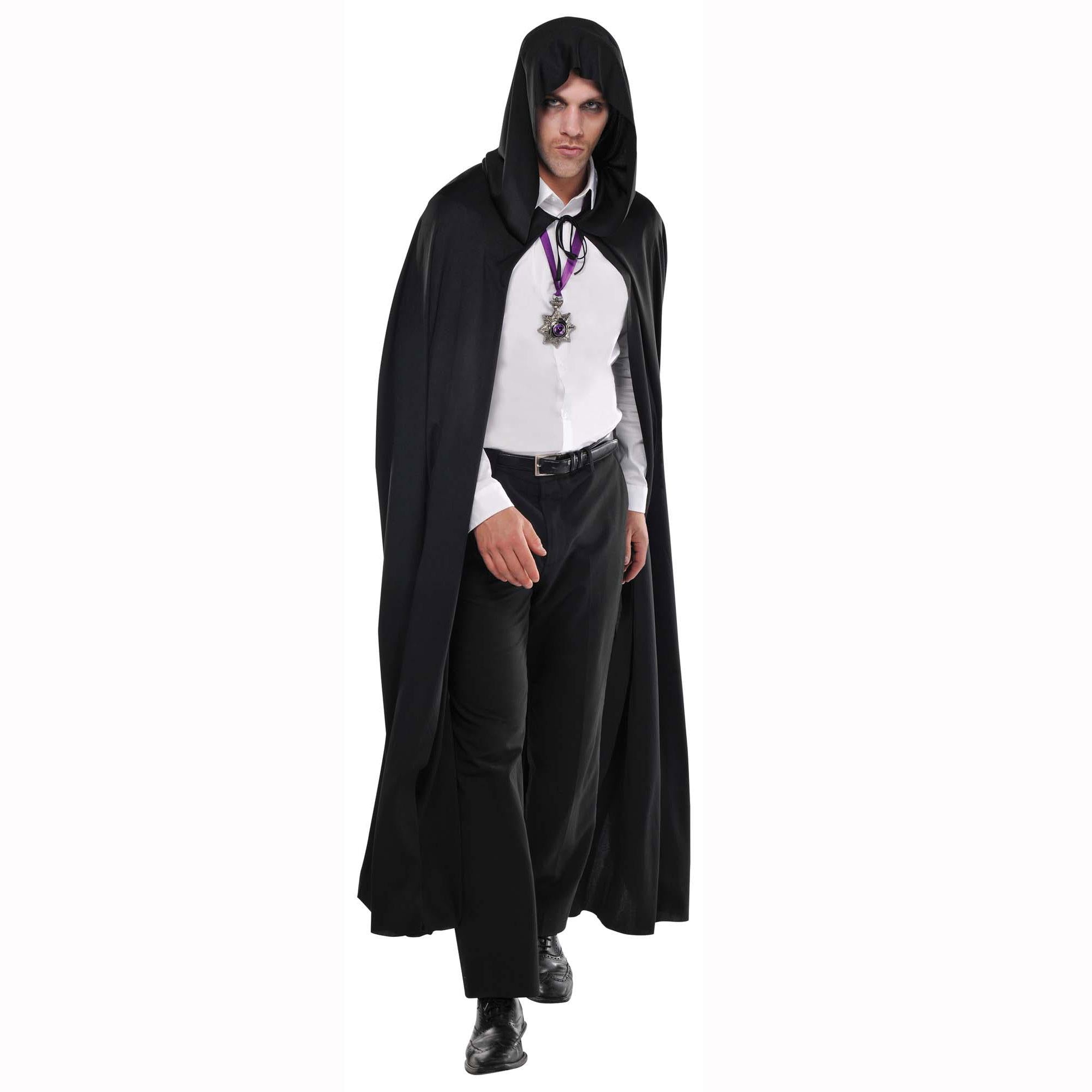 Adult Full Length Hooded Black Cape-One Size Costumes & Apparel - Party Centre