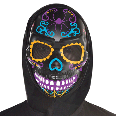 Adult Neon Day of the Dead Black Sugar Skull Mask