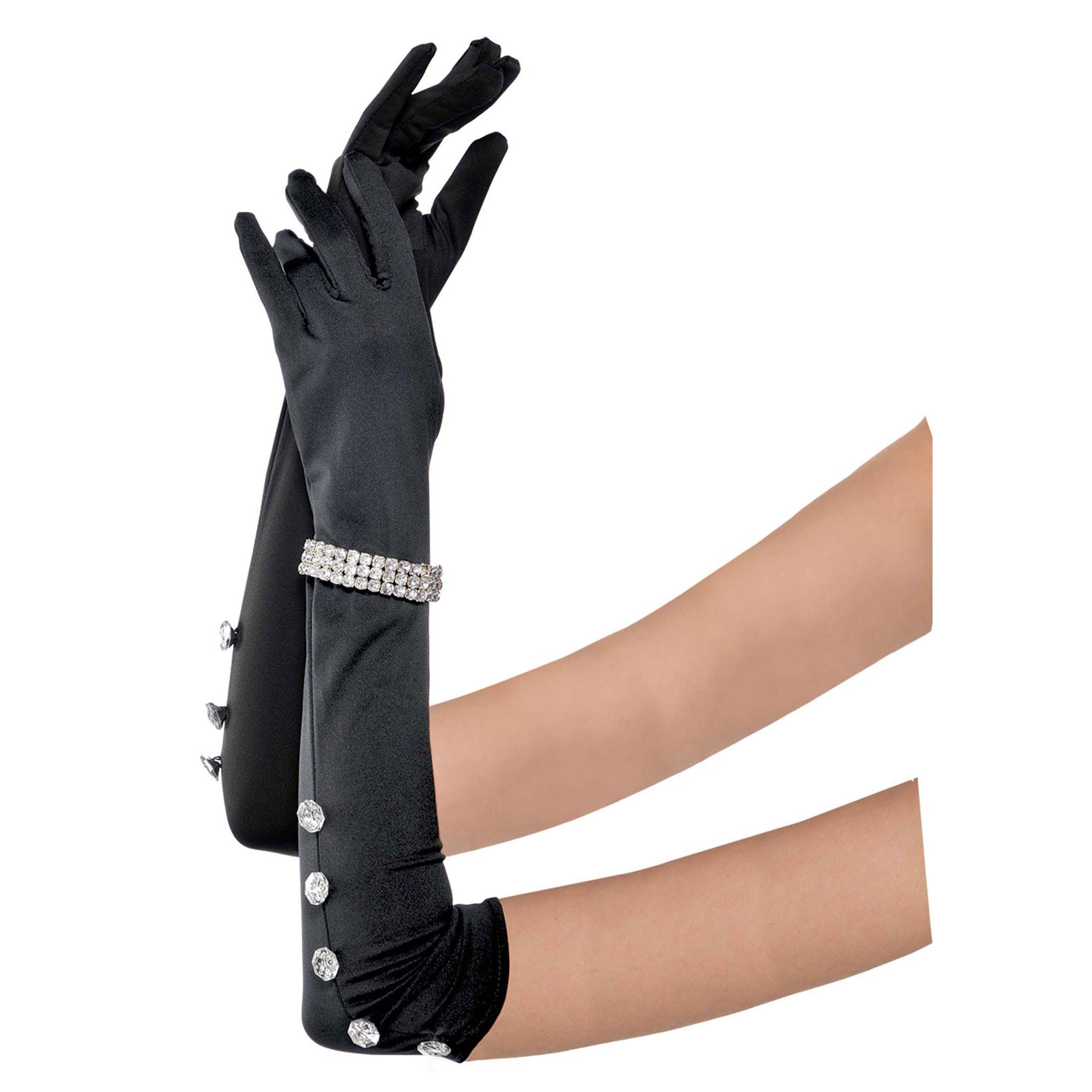 Satin With Rhinestones Xl Gloves Costumes & Apparel - Party Centre