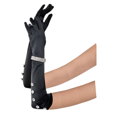 Satin With Rhinestones Xl Gloves Costumes & Apparel - Party Centre