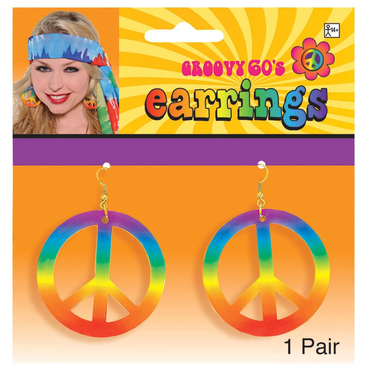 Tie-Dye Peace Sign Earrings Costumes & Apparel - Party Centre