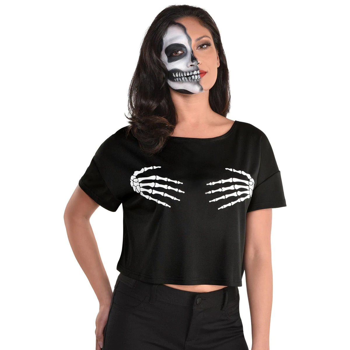 Adult Cropped T-Shirt with Bone Hands