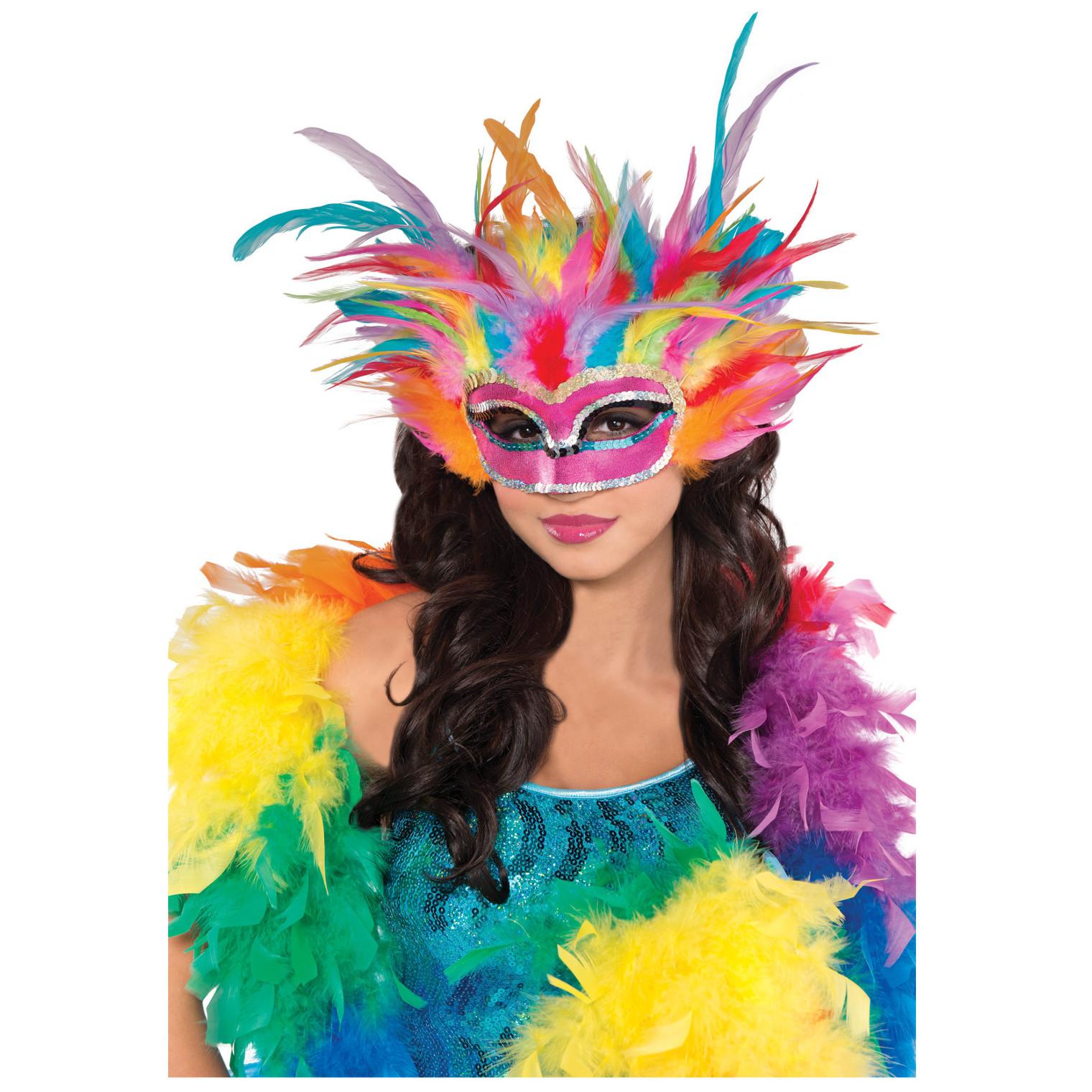 Rainbow Feather Mask Costumes & Apparel - Party Centre