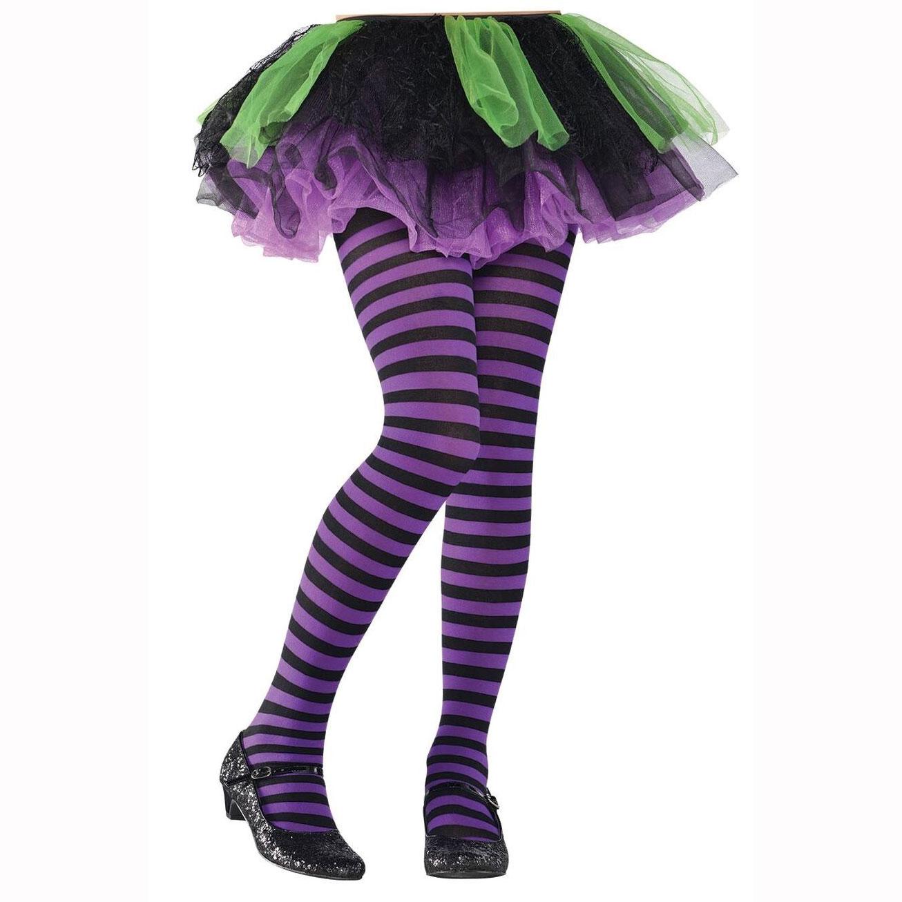Child Purple/Black Stripped Tights Costumes & Apparel - Party Centre
