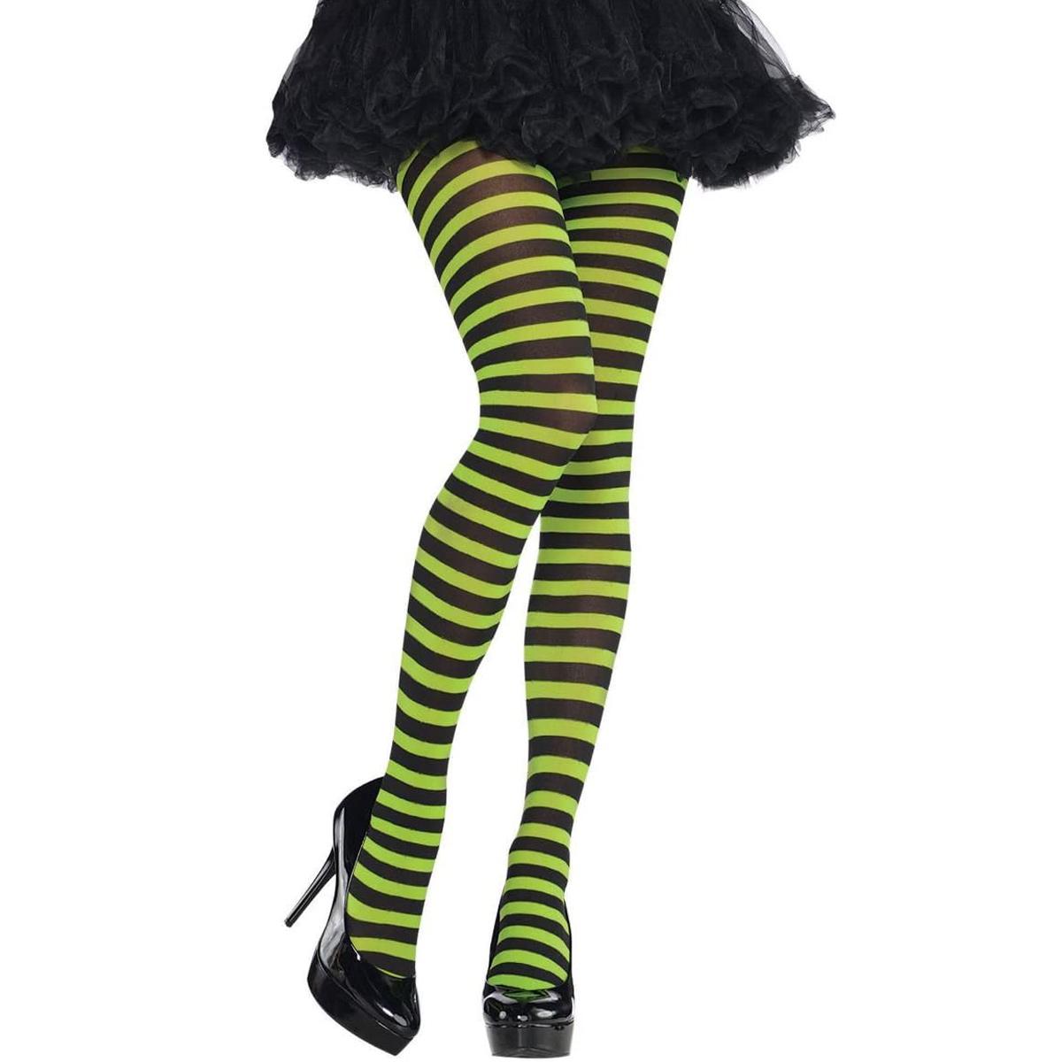 Adult Green & Black Striped Tights Standard Costumes & Apparel - Party Centre