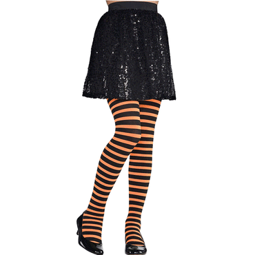 Child Orange and Black Striped Tights
