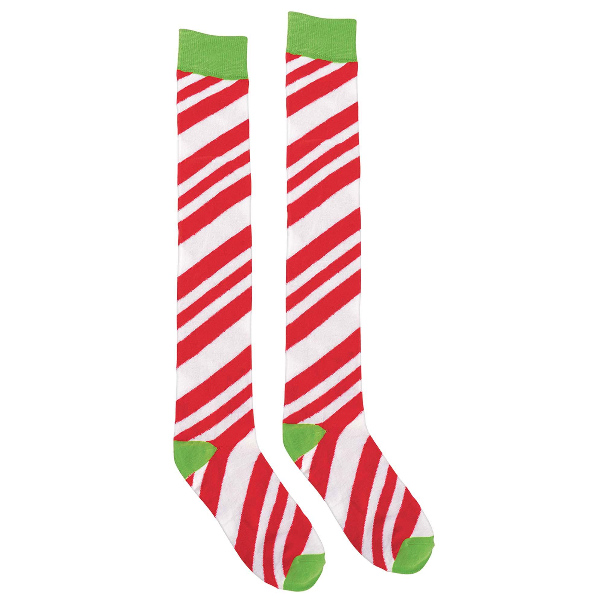 Candy Striped Over the Knee Christmas Socks Costumes & Apparel - Party Centre