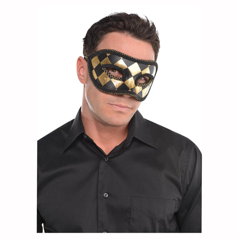 Shop Adult Black/Gold Harlequin Mask - Party Centre, UAE 2026 Shop Adult Black/Gold Harlequin Mask - Party Centre, UAE 2026