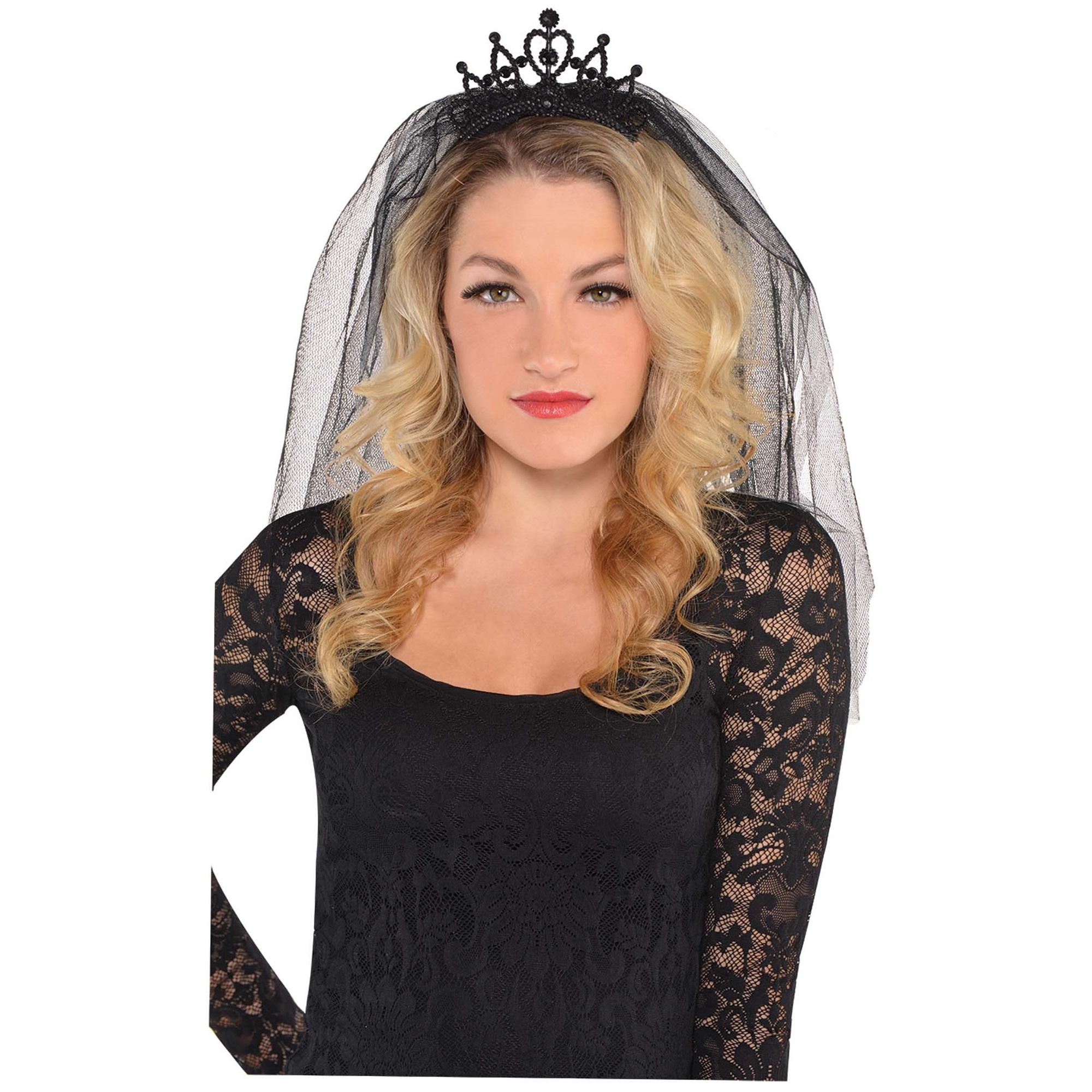 Adult Black Veil Tiara Costumes & Apparel - Party Centre