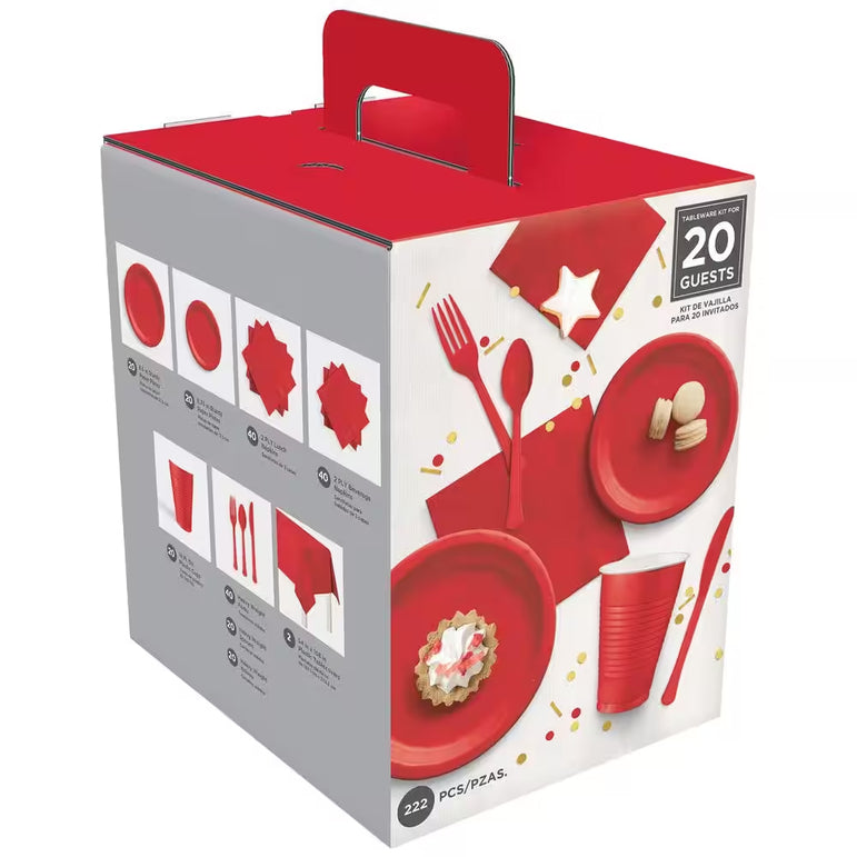 Premium Apple Red Tableware Set for 20 Guests