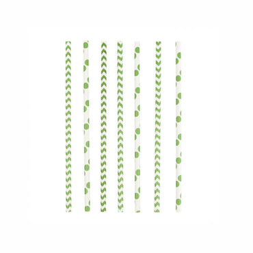 Dots & Chevron Kiwi Paper Drinking Straws 24pcs Candy Buffet - Party Centre