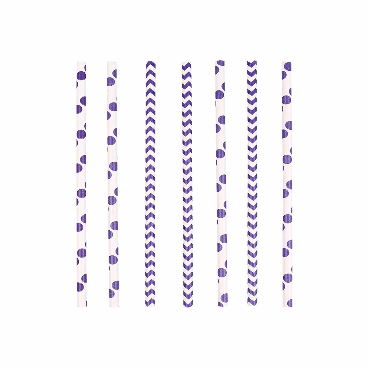 Dots & Chevron New Purple Paper Drinking Straws 24pcs Candy Buffet - Party Centre