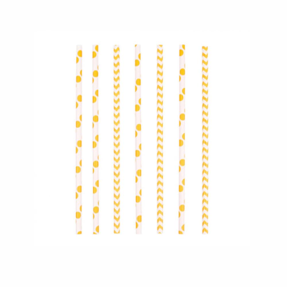 Dots & Chevron Yellow Paper Drinking Straws 24pcs Candy Buffet - Party Centre