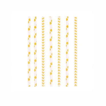 Dots & Chevron Yellow Paper Drinking Straws 24pcs Candy Buffet - Party Centre
